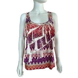 AGB Tiered Ruffled Purple Orange Gold Flaked Top